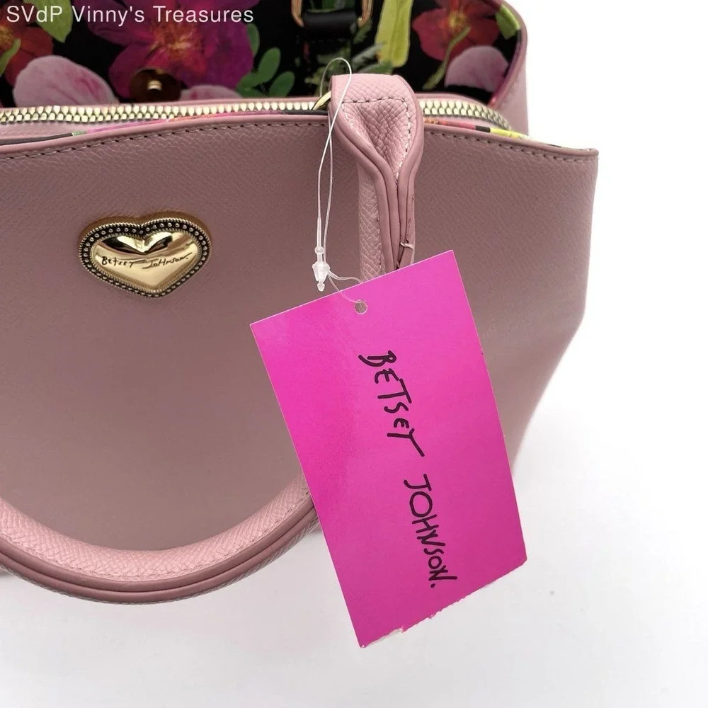 Betsey Johnson Blush Pink Satchel Crossbody Purse Bow Scarf Heart Logo NWT